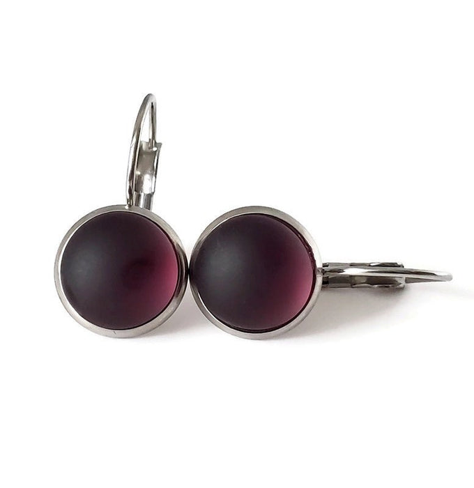 Boucles d'oreille leviers Solstice mat (mauve), verre recyclé - Bijoux Le fil d'Ariane