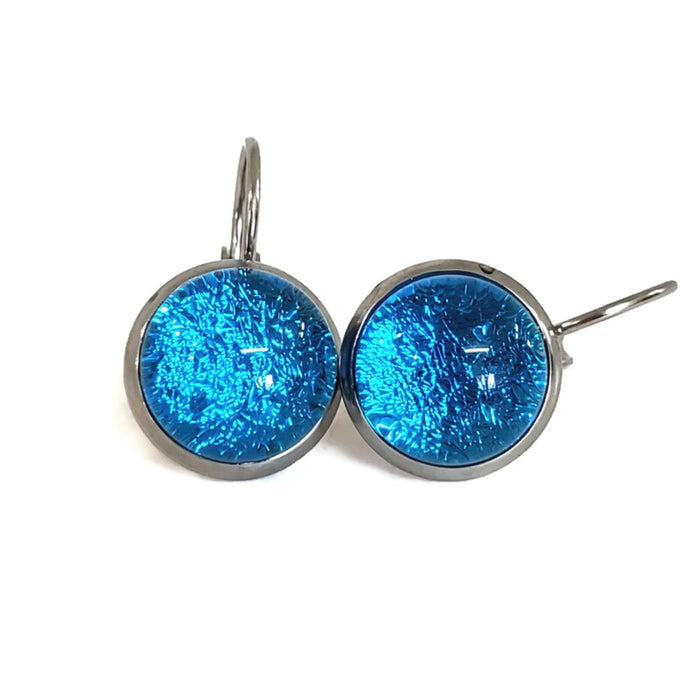 Boucles d'oreille leviers turquoise transparent, en verre fusion