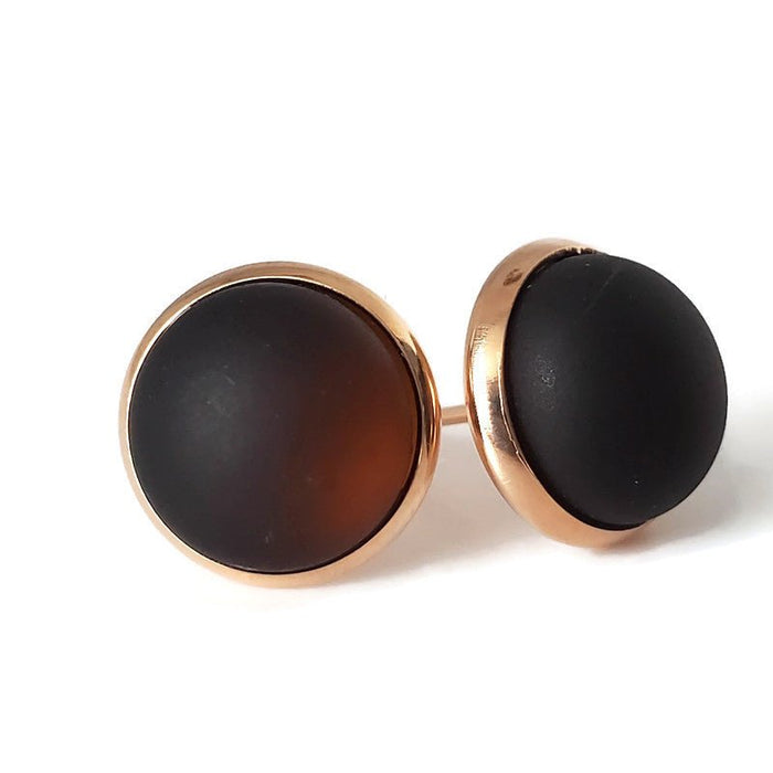 Boucles d'oreilles cabochon Microbrasserie (brun) - mat ou lustré - Bijoux Le fil d'Ariane