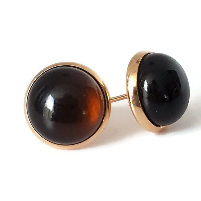 Boucles d'oreilles cabochon Microbrasserie (brun) - mat ou lustré - Bijoux Le fil d'Ariane