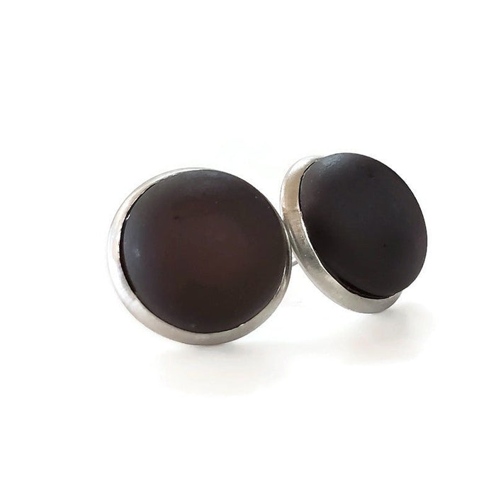 Boucles d'oreilles cabochon Microbrasserie (brun) - mat ou lustré - Bijoux Le fil d'Ariane