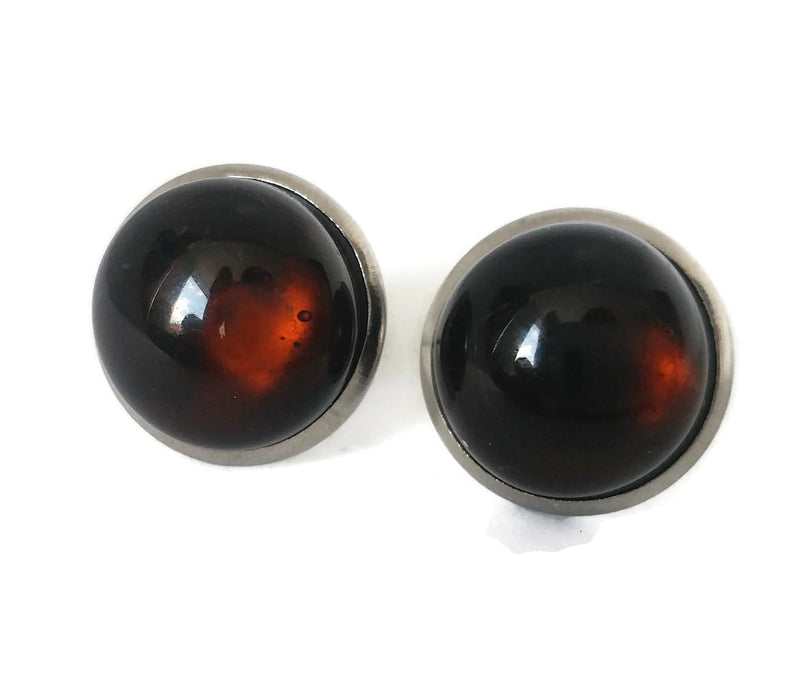 Boucles d'oreilles cabochon Microbrasserie (brun) - mat ou lustré - Bijoux Le fil d'Ariane