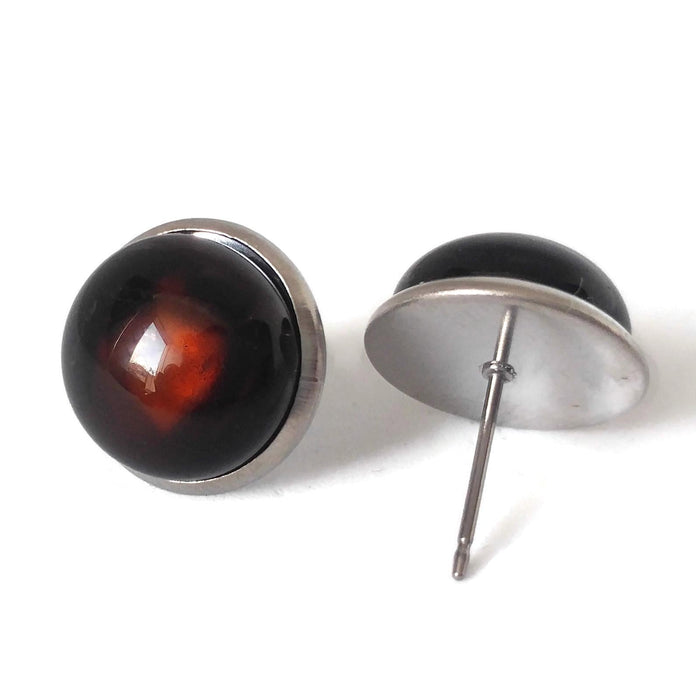 Boucles d'oreilles cabochon Microbrasserie (brun) - mat ou lustré - Bijoux Le fil d'Ariane