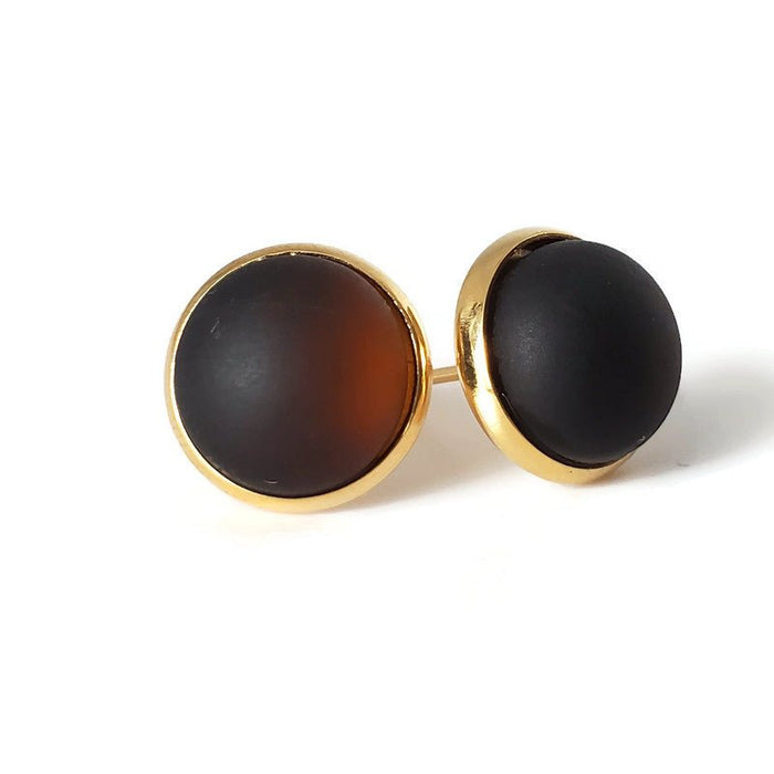 Boucles d'oreilles cabochon Microbrasserie (brun) - mat ou lustré - Bijoux Le fil d'Ariane