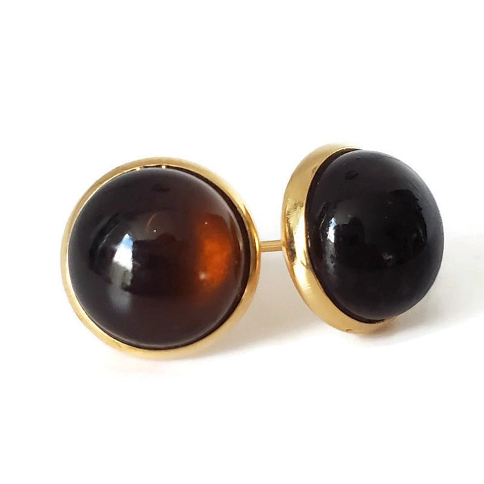 Boucles d'oreilles cabochon Microbrasserie (brun) - mat ou lustré - Bijoux Le fil d'Ariane