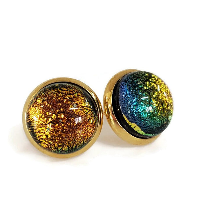 Boucles d'oreilles cabochon orange, en verre fusion