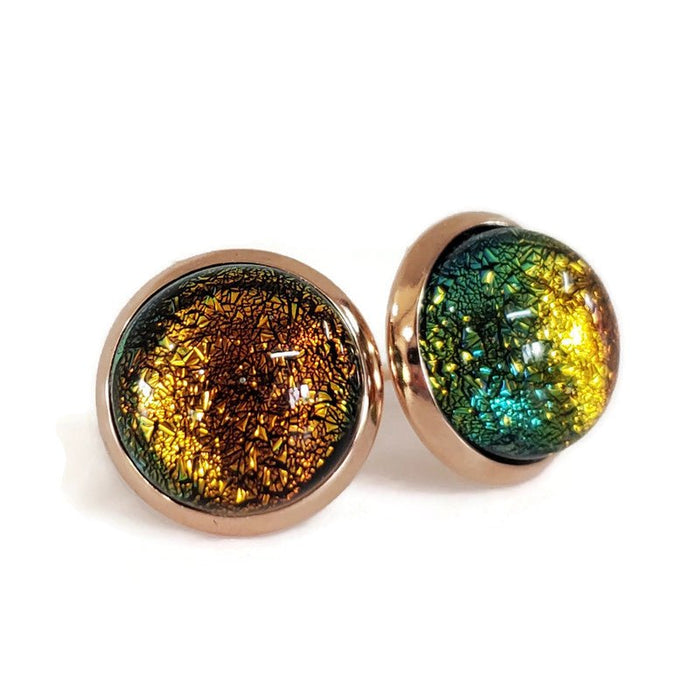 Boucles d'oreilles cabochon orange, en verre fusion