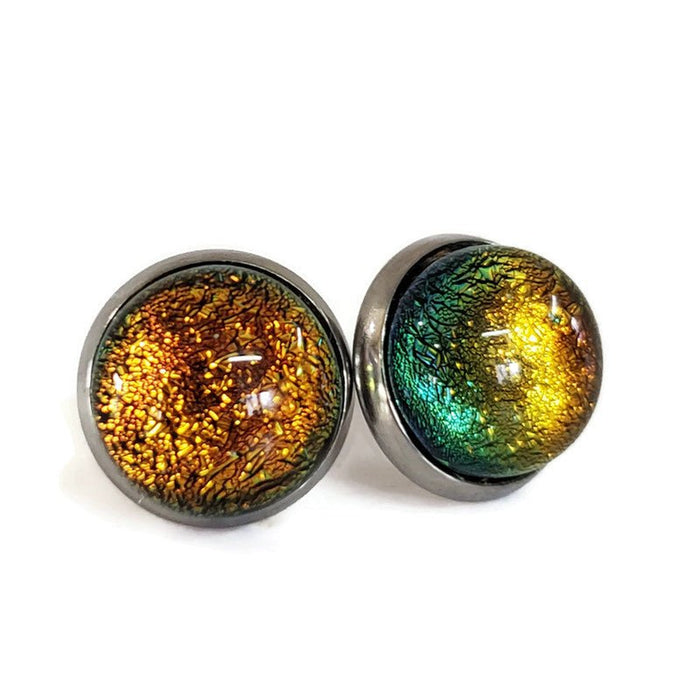 Boucles d'oreilles cabochon orange, en verre fusion