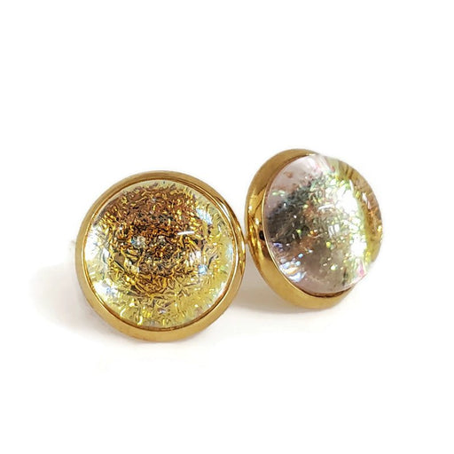 Boucles d'oreilles cabochon orange transparent, en verre fusion - Bijoux Le fil d'Ariane