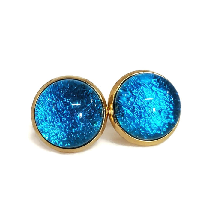 Boucles d'oreilles cabochon turquoise transparent, en verre fusion - Bijoux Le fil d'Ariane