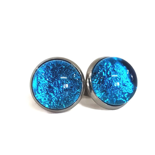 Boucles d'oreilles cabochon turquoise transparent, en verre fusion - Bijoux Le fil d'Ariane