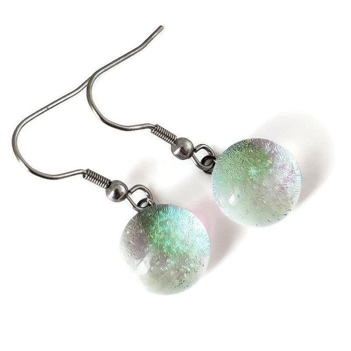 Boucles d'oreilles pendantes vert-doré transparent