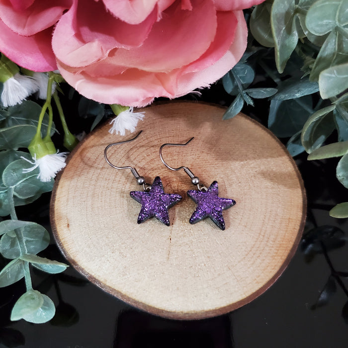 Boucles pendantes étoiles violettes - Bijoux Le fil d'Ariane