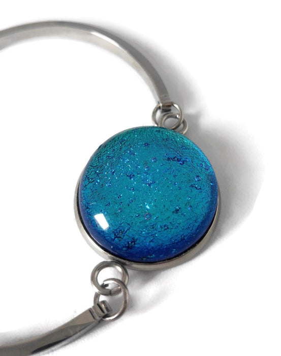 Bracelet d'acier inoxydable et verre fusion turquoise-bleu