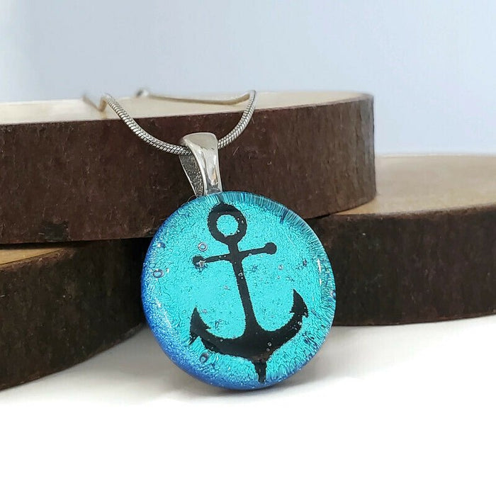 Collier ancre, rond en verre fusion - Bijoux Le fil d'Ariane