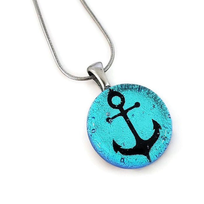 Collier ancre, rond en verre fusion - Bijoux Le fil d'Ariane