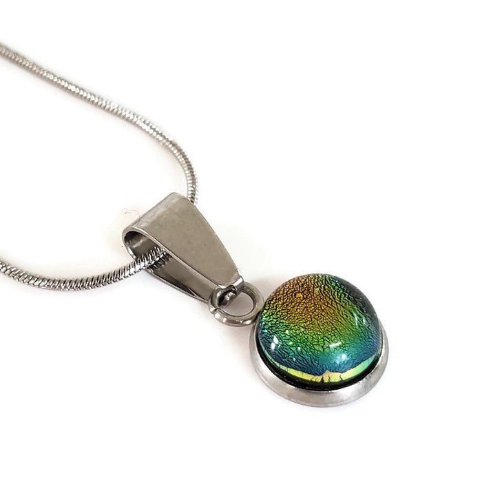 Collier cabochon, orange, verre fusion