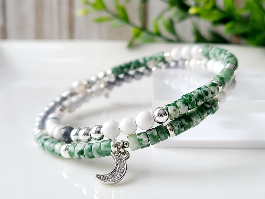 Bracelet 2 rangs délicat en pierres semi-précieuses