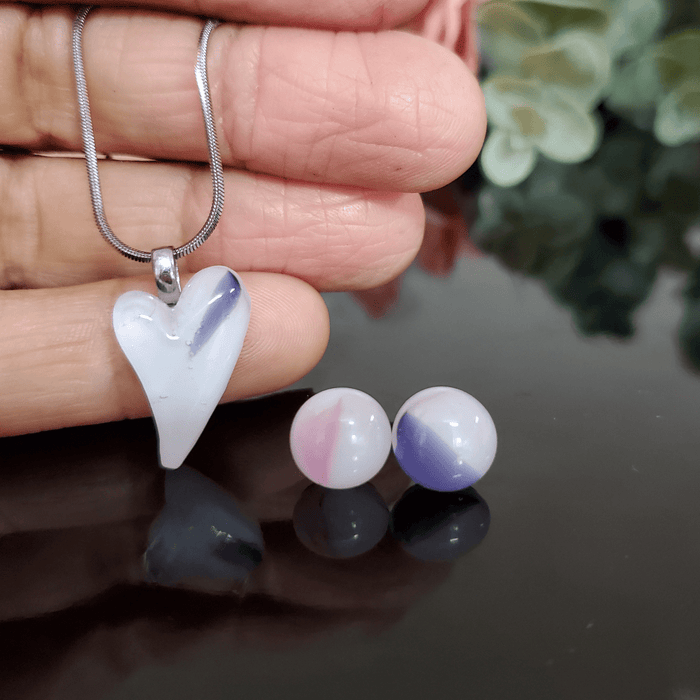 Mini coeur blanc et violet - Bijoux Le fil d'Ariane