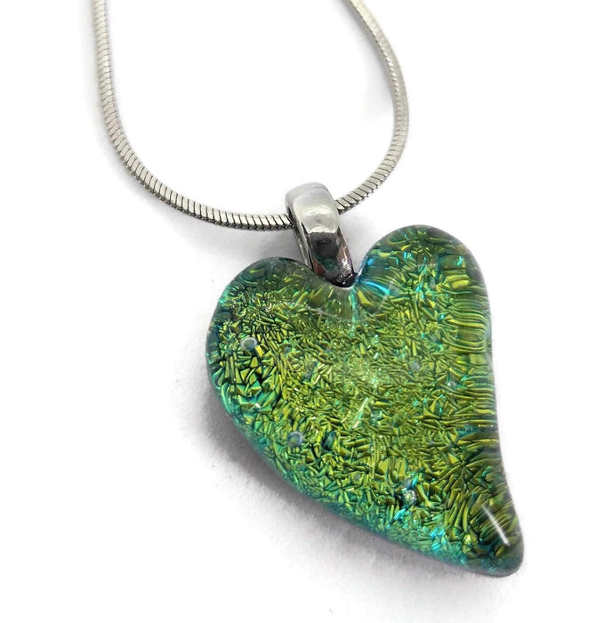 Mini coeur, vert doré, verre fusion