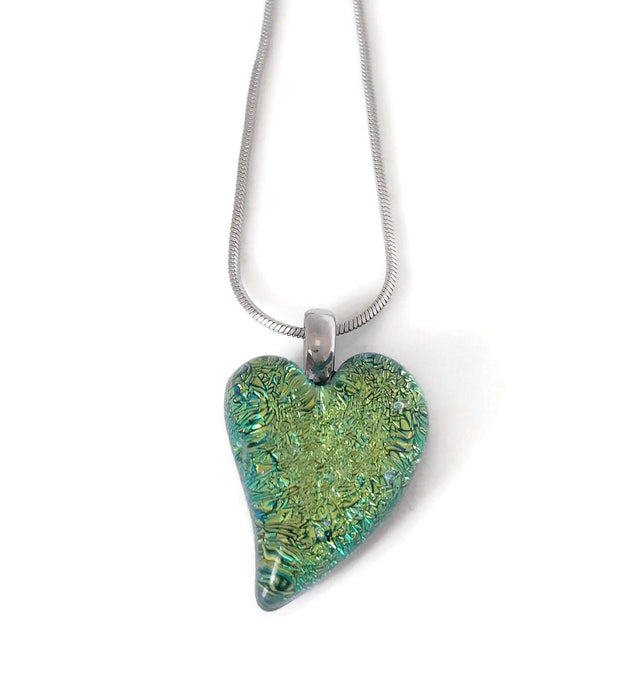 Mini coeur, vert doré, verre fusion