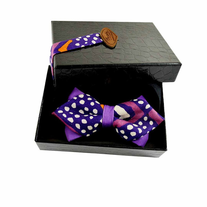 Noeud papillon pointe de diamant  mauve  à pois - bogolan