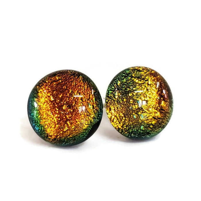 Puces d'oreille orange, verre fusion - Bijoux Le fil d'Ariane