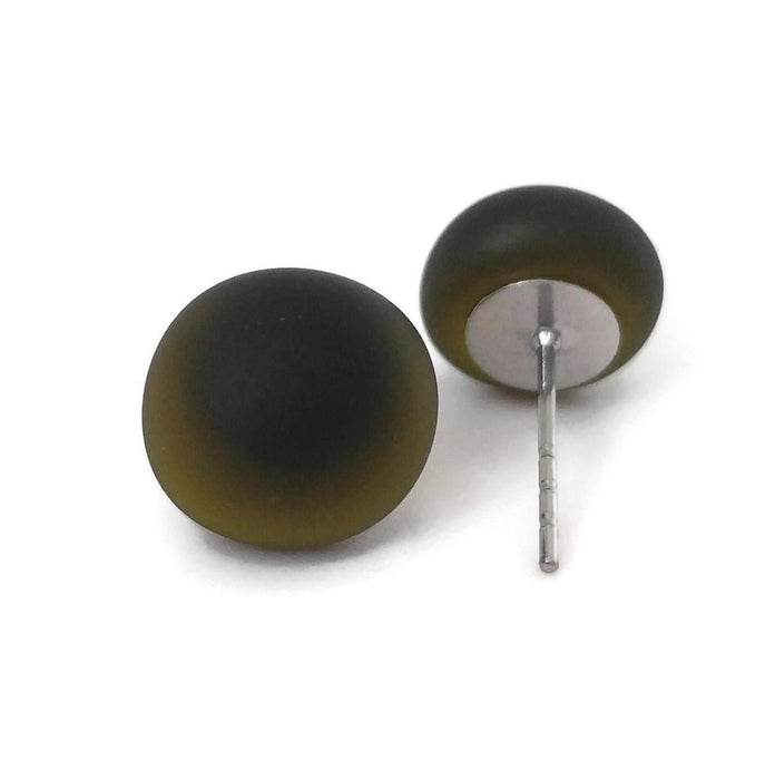 Puces d'oreilles vert foncé - mat ou lustré - Bijoux Le fil d'Ariane