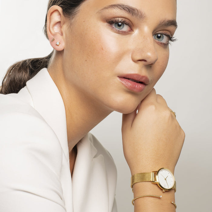 gold 4mm cubic zirconia stud earrings stainless steel MIA boucles d'oreilles pierre or rose T419E002DO