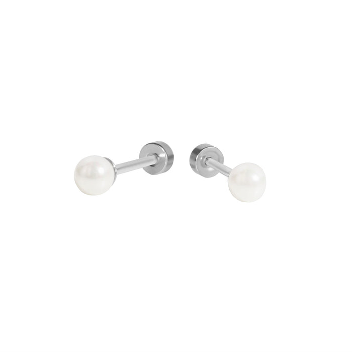 Stainless steel stud earrings with flat back comfortable screws hypoallergenic and safe for children silver color MIA
