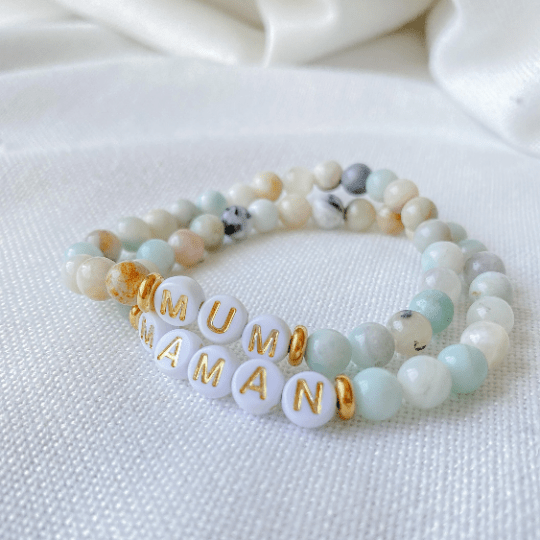 Bracelet personnalisable en amazonite et acier inoxydable or - Lunaki Design