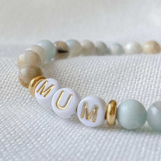 Bracelet personnalisable en amazonite et acier inoxydable or - Lunaki Design