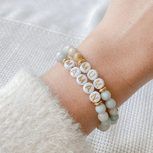Bracelet personnalisable en amazonite et acier inoxydable or - Lunaki Design