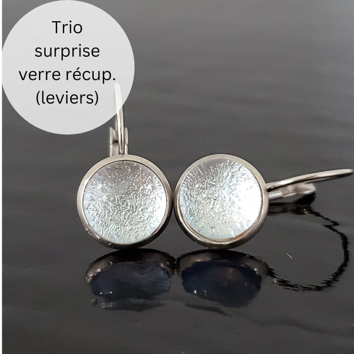 Trio boucles leviers surprise, boucles d'oreilles verre neuf - Bijoux Le fil d'Ariane