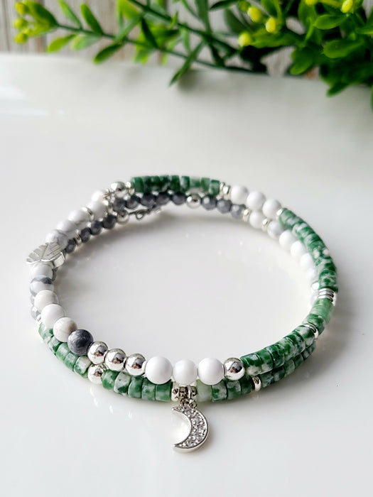 Bracelet 2 rangs délicat en pierres semi-précieuses