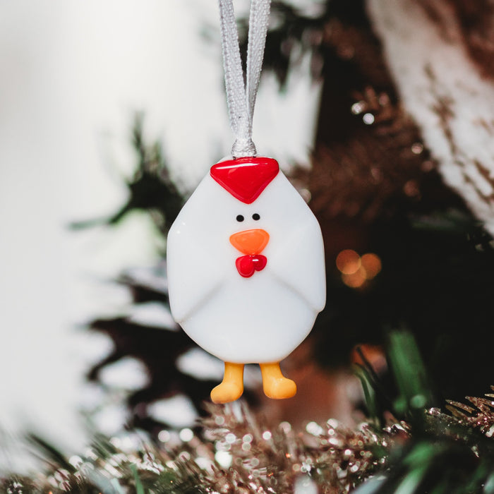 Poule décorative en verre à suspendre