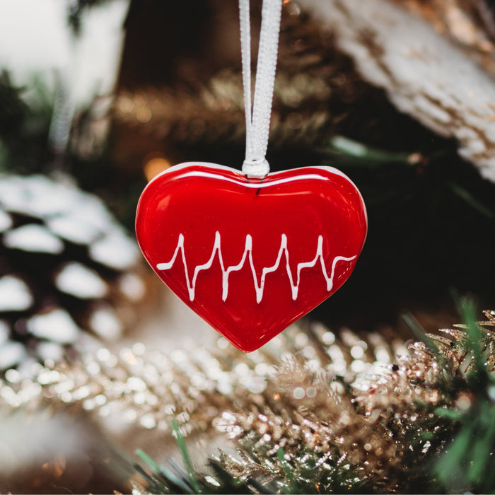 Ornement coeur rouge en verre pour suspendre