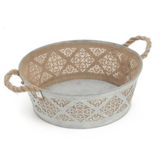 Panier rond métal et jute