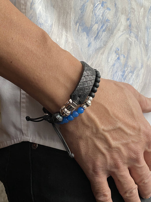 Combos de bracelets cuir de serpent python et pierres semi-précieuses