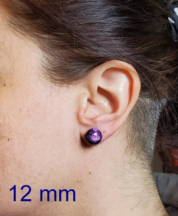 +/- 10 mm, boucles d'oreilles dépareillées, verre fusion #19