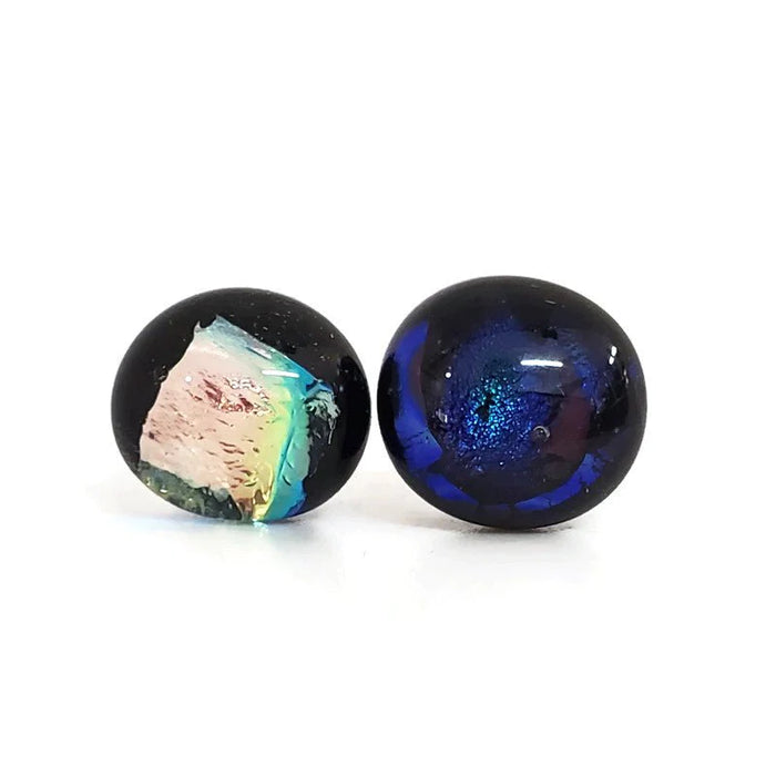 +/- 10 mm, boucles d'oreilles dépareillées, verre fusion #73