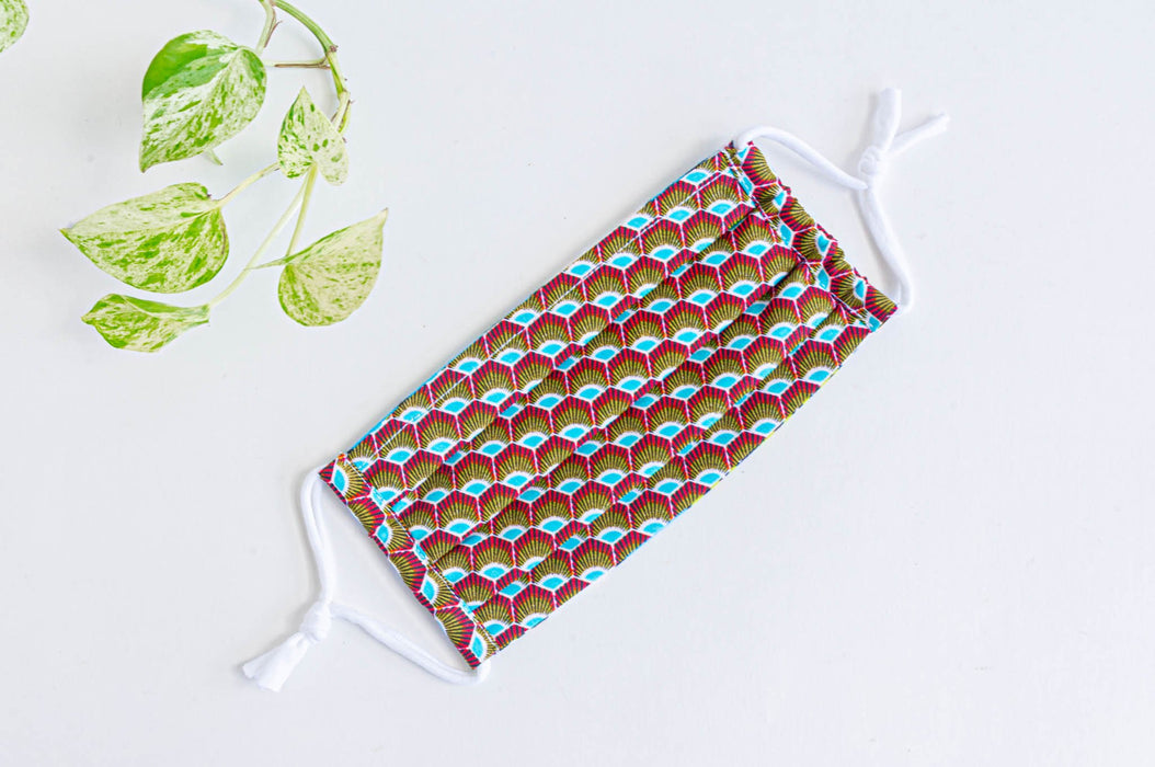 Masque en tissu - cercles bleus & paon