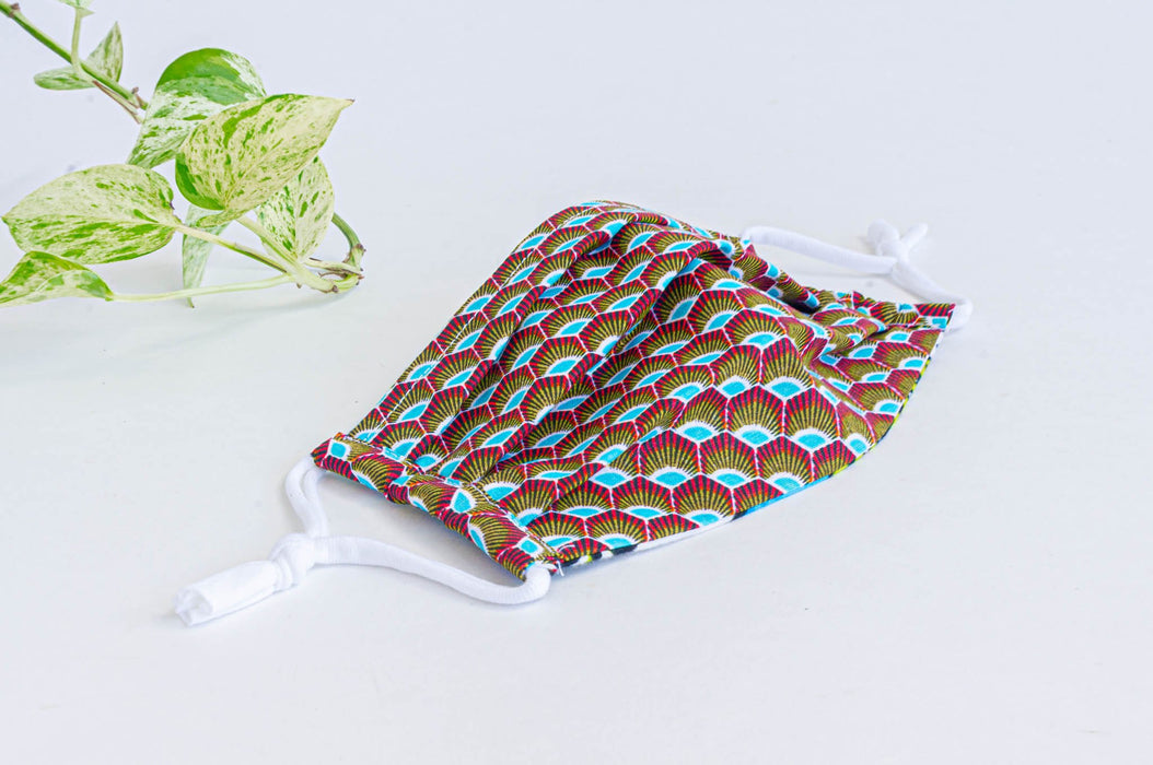 Masque en tissu - cercles bleus & paon