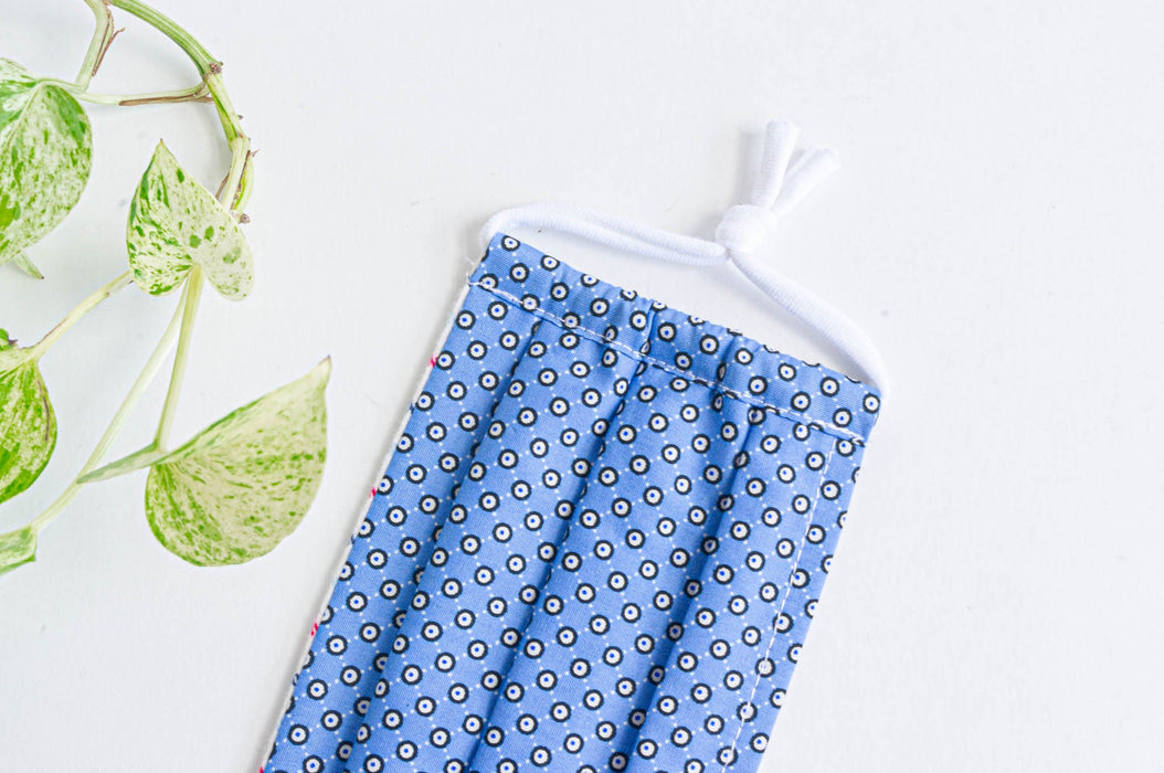 Masque en tissu - cercles bleus & paon