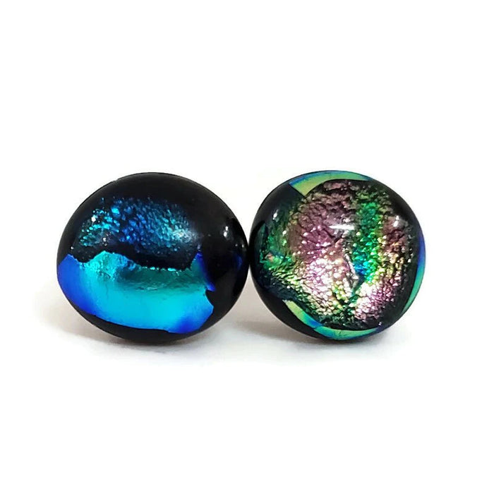 +/- 12 mm, Boucles d'oreilles dépareillées, verre fusion #57 - Bijoux Le fil d'Ariane