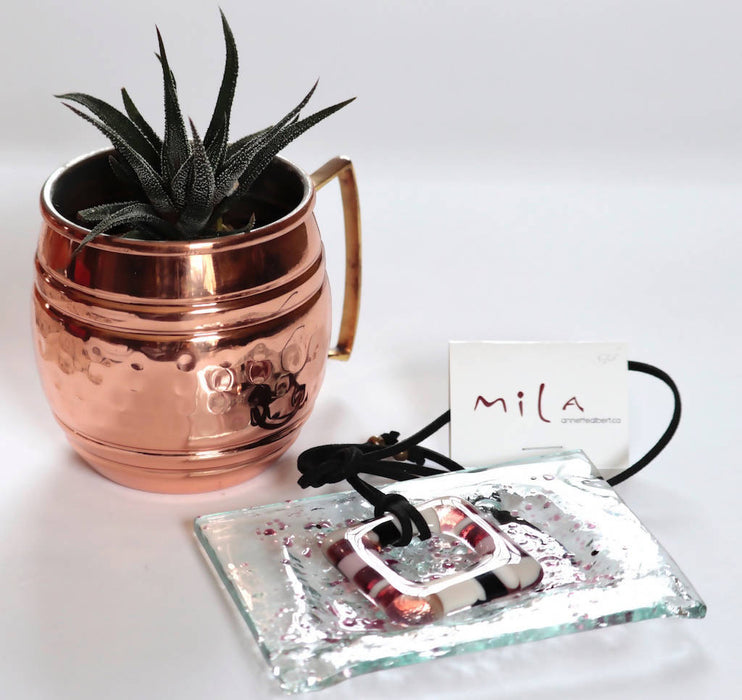 Savonnier et savon artisanal/porte savon de verre recyclé déco couleurs rose tendre sur verre clair