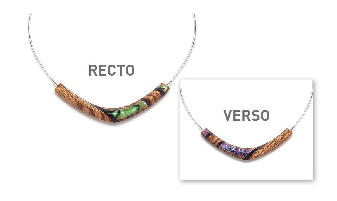 Collier sourire réversible vert et mauve