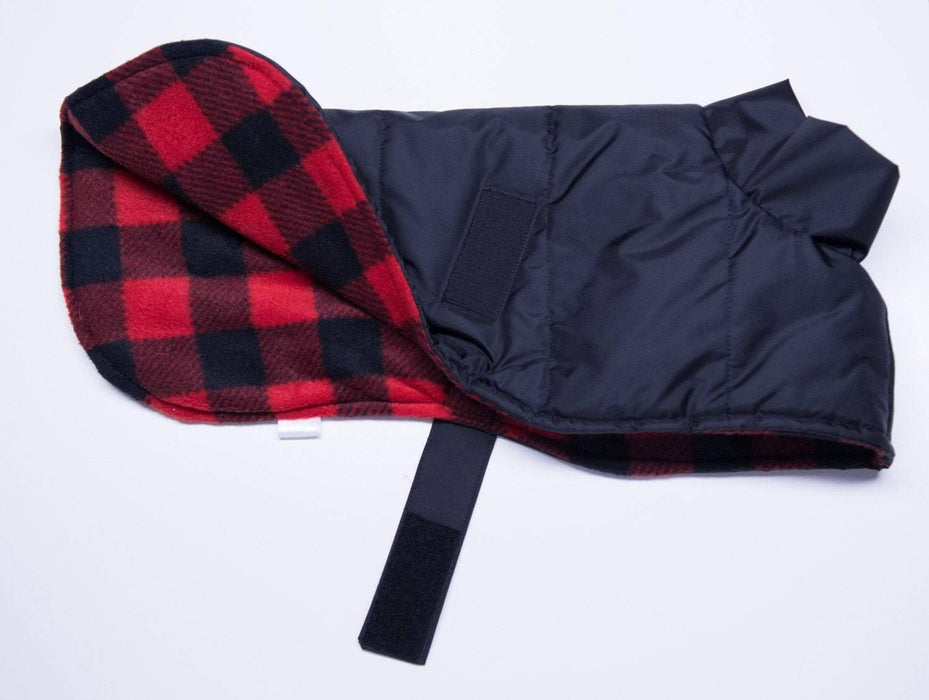 Manteau imperméable pour lévrier italien noir ou rouge - doublé de mousse isolante et polar buffalo rouge et noir