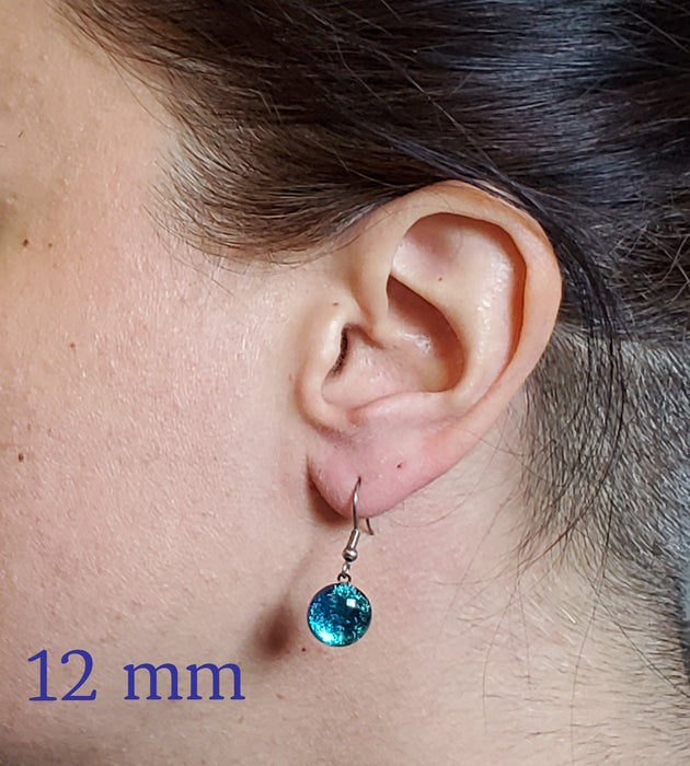 Boucles d'oreille turquoise-bleu, pendantes en verre fusion