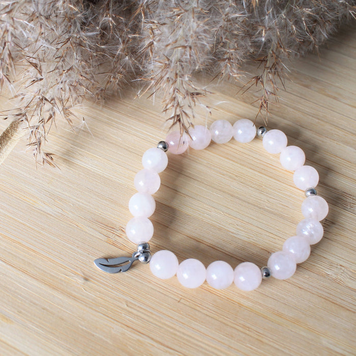 Rose - bracelet en pierres semi-précieuses pour femmes : quartz rose et acier inoxydable